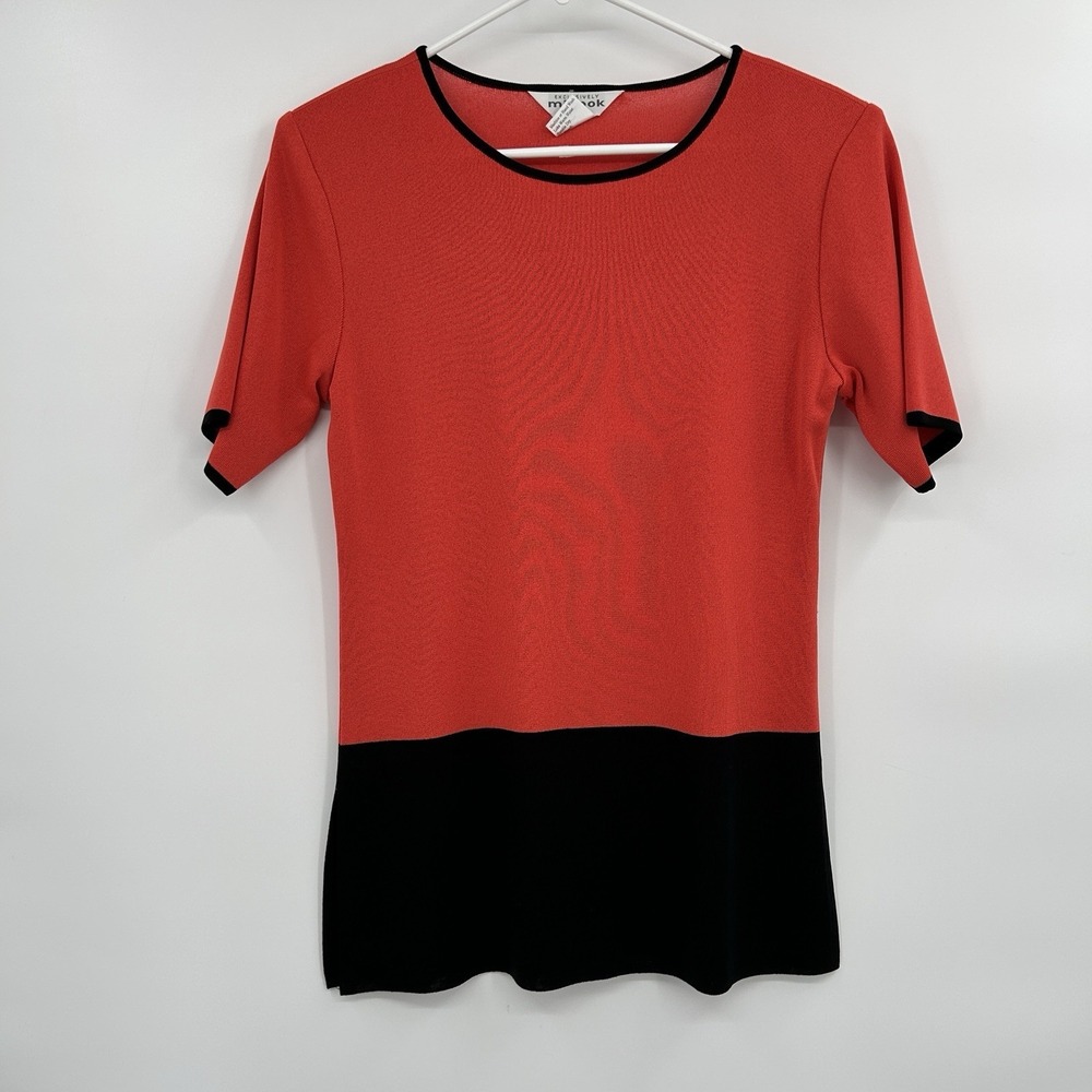 Exclusively Misook Womens Colorblock Top Size Petite S Mature Old Money Career